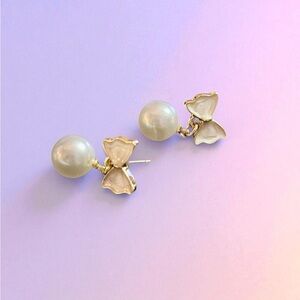 Fine jewelry stainless steel Gold and White Pearl Butterfly Earrings